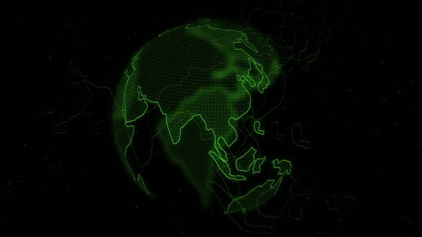 istock Earth HUD, futuristic globe, hologram map, technology concept, digital future, network tech, modern communication, space, background cyberspace, interface, science world, abstract 1427837273