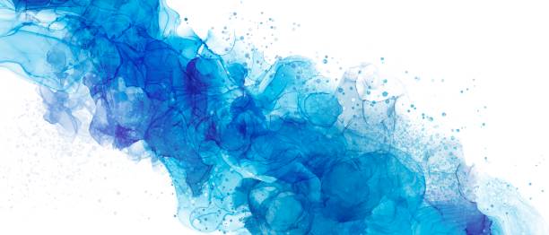 istock Alcohol ink art abstract background horizontal banner for summer. Transparent and refreshing blue waves. Marbled watercolor texture. Liquid or water concept 1427837853