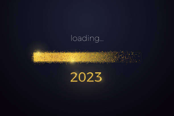 istock Loading progress bar reaching the end of 2022 and the start of 2023. Happy New Year vector. New year's eve loading screen with glitter confetti festive elements. 1427844428