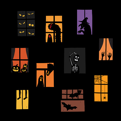 Vector illustration of Halloween windows silhouette set. Very easy to edit.