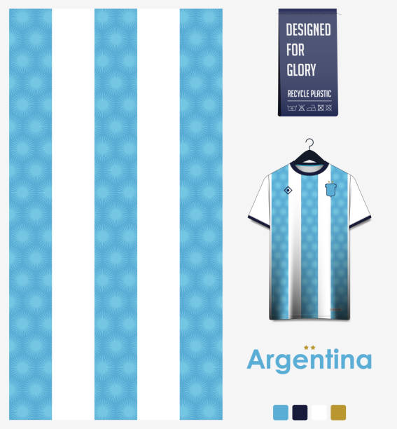 illustrations, cliparts, dessins animés et icônes de conception de motif de maillot de football. motif du drapeau argentin sur fond bleu pour le kit de football, le kit de football, l’uniforme de sport. modèle de maquette de t-shirt. motif de tissu. contexte abstrait. - argentina