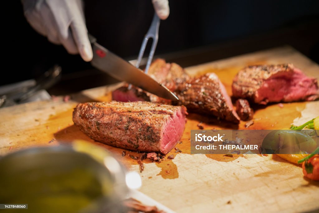 Filet  - Carving station at a party/event Carving Food Stock Photo
