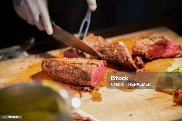 Filet Carving Station At A Partyevent Stock Photo - Download Image Now - Carving Food, Station, Buffet