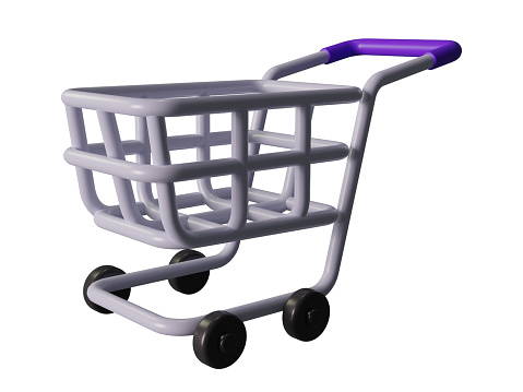 Shopping cart at different angles On White Background. Consumerism Concept.