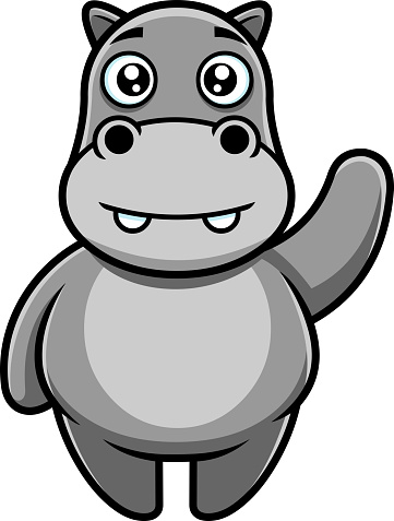 Cute Hippopotamus  Cartoon Character Waving