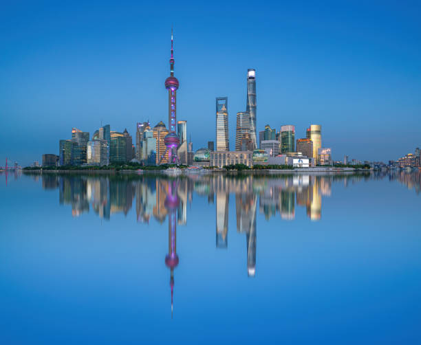 istock Panoramic skyline of Shanghai and Huangpu river at night 1427890200
