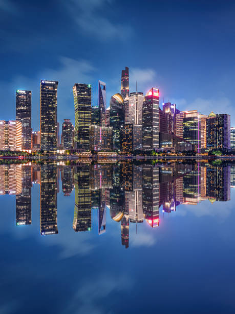 istock Panoramic skyline of Shanghai and Huangpu river at night 1427893003