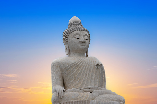 Big Buddha Phuket thailand. Big Buddha statue made of small white marble blocks is very beautiful. Lovely background Sky