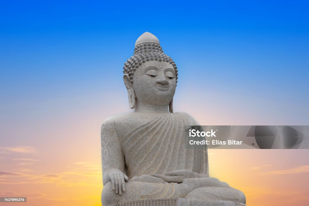 Big Buddha Phuket thailand. Big Buddha statue made of small white marble blocks is very beautiful. Lovely background Sky Giant Buddha Stock Photo
