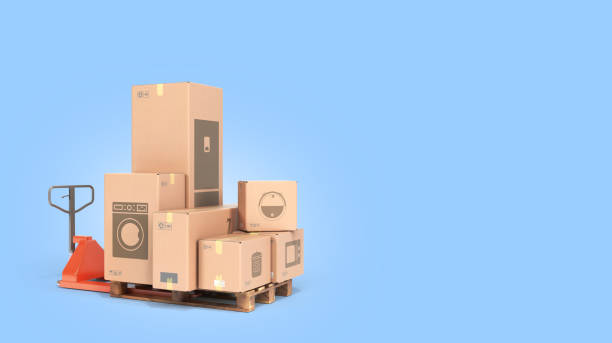 istock different appliance boxes set on lift loader 3d illustration on blue background 1427899785