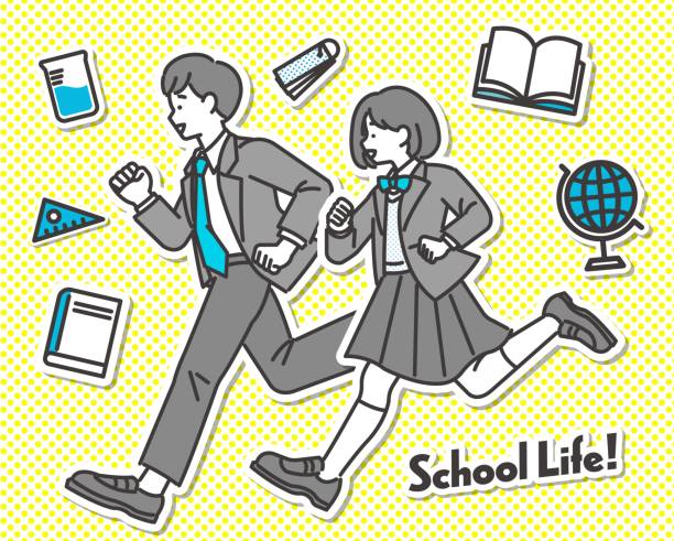 Vector illustration material of Japanese students enjoying school life / uniform / high school student / junior high school student / cram school / running / energetic Vector illustration material of Japanese students enjoying school life / uniform / high school student / junior high school student / cram school / running / energetic state school stock illustrations