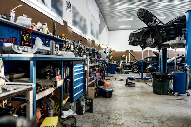 istock Car service center. Auomobile tools for repair and check up 1427910367