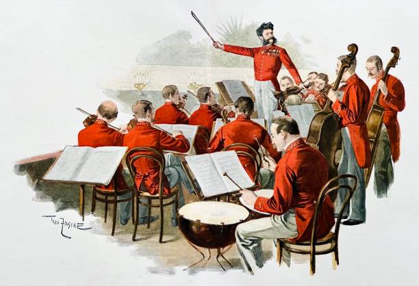 Johann Strauss orchestra at the court ball Illustration from 19th century. 1895 stock illustrations