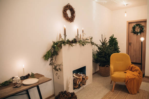 istock Living room with fireplace and Christmas decorations 1427918113