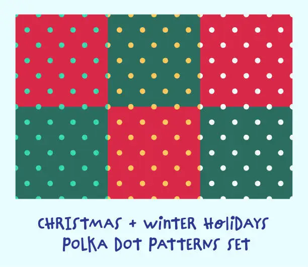 Vector illustration of Christmas Polka Dot Designs Collection, Seamless Patterns.