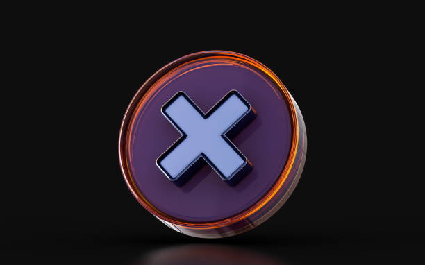 cross mark badge sign with glass morphism effect on dark background 3d render concept for wrong