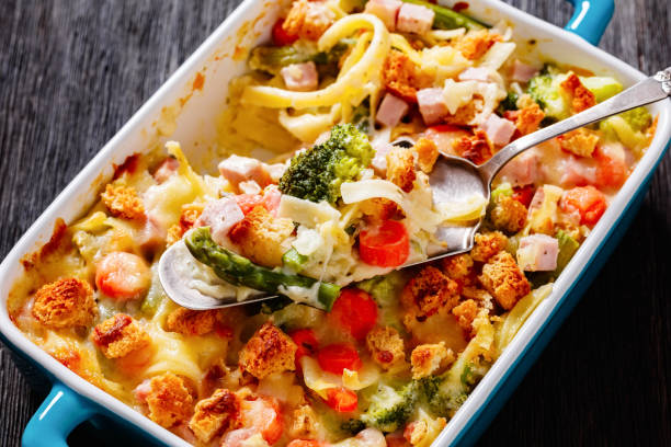 istock Ham and Noodle Casserole in baking dish, top view 1427920190