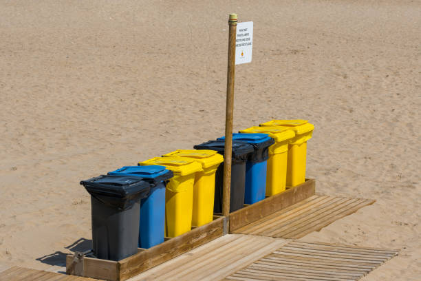 istock Garbage trash bins on the beach in Sitges town in Catalonia 1427920921