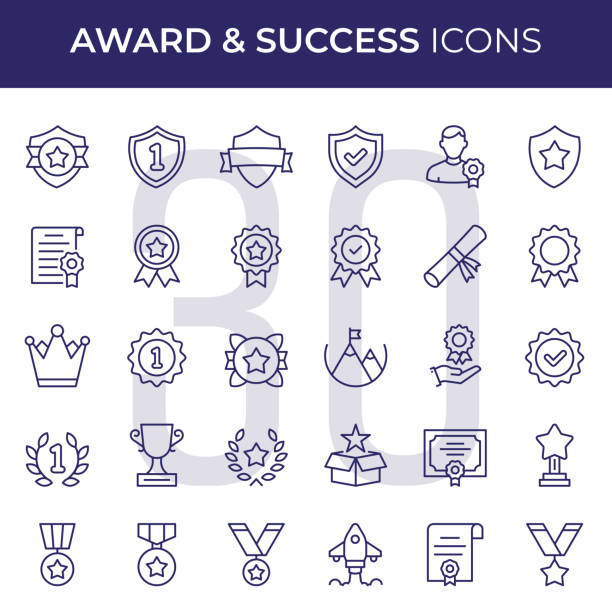 Award And Success Line Icons Vector Style Award And Success Editable Stroke Line Icon Set award stock illustrations