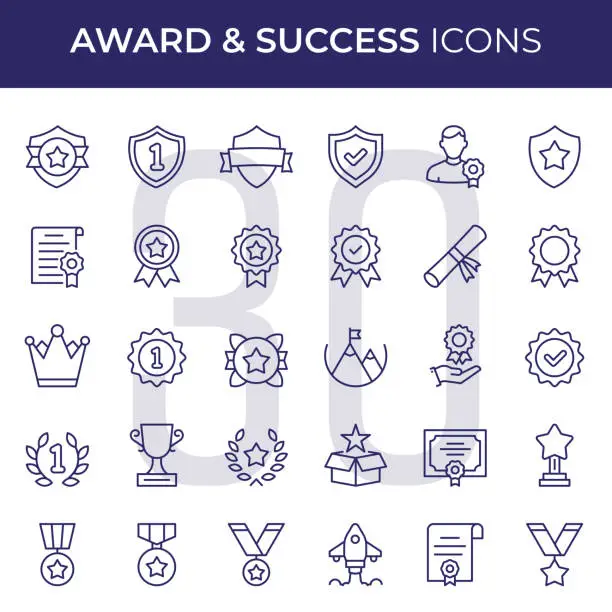 Vector illustration of Award And Success Line Icons