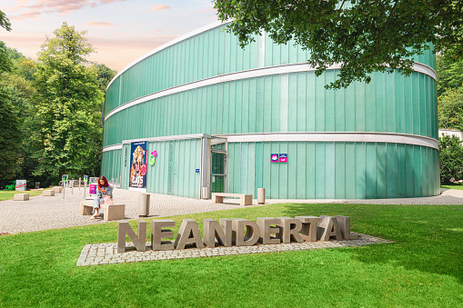 22 July 2022, Dusseldorf, Germany: Exterior building of Neanderthal museum near famous gorge, where the remains of an ancient ancestor and relative of man were found