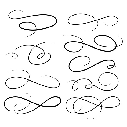 Underline swishes tail collection. Swoosh element for sport, logo design. Vector hand drawn illustration.