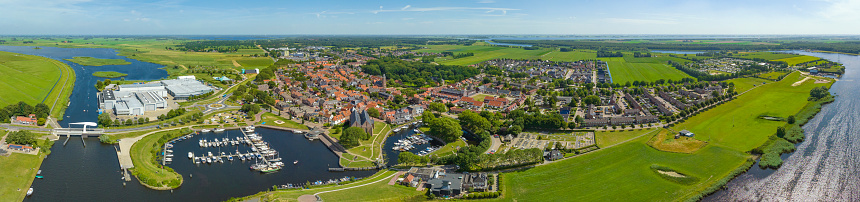 Aerial view on the town Vollenhove in Overijssel, The Netherlands during a beautiful summer day. The old city of Blokzijl is a populair place for tourists to visit.