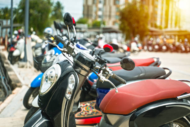 istock Motorbikes parked on the Parking area. Selective focus. 1427933171
