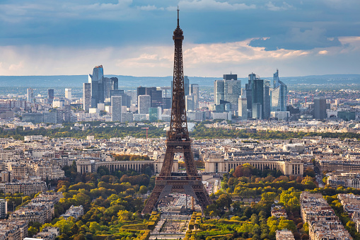 Eiffel Tower in Paris at sunset. France