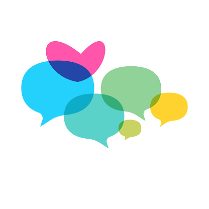 Vector illustration of a heart shape and online messaging speech or thought bubble. Cut out design elements on a transparent background on the vector file. Design concept for online messaging, social media, global communications and human relationships.