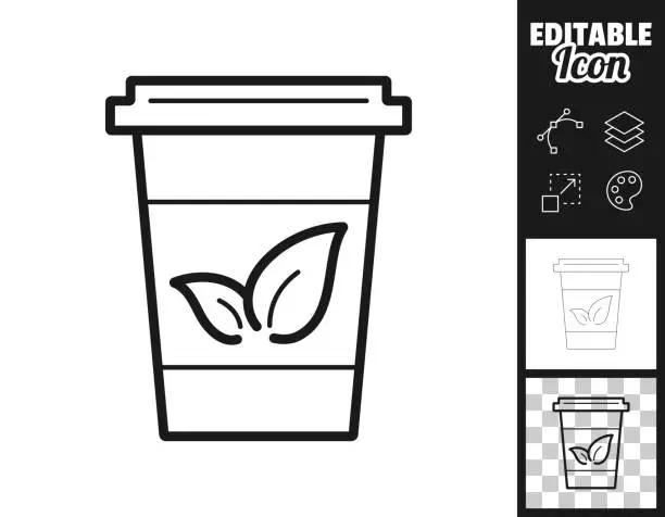 Vector illustration of Disposable cup of tea. Icon for design. Easily editable