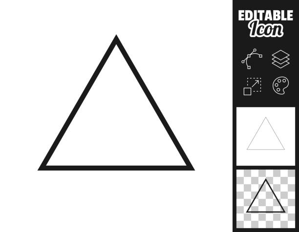 Triangle. Icon for design. Easily editable Icon of "Triangle" for your own design. Three icons with editable stroke included in the bundle: - One black icon on a white background. - One line icon with only a thin black outline in a line art style (you can adjust the stroke weight as you want). - One icon on a blank transparent background (for change background or texture). The layers are named to facilitate your customization. Vector Illustration (EPS file, well layered and grouped). Easy to edit, manipulate, resize or colorize. Vector and Jpeg file of different sizes. triangle shape stock illustrations