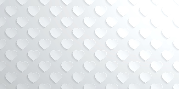 Modern and trendy abstract background. Seamless texture with heart patterns for your design (colors used: white, gray). Vector Illustration (EPS10, well layered and grouped), wide format (2:1). Easy to edit, manipulate, resize or colorize.