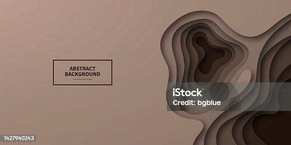 istock Paper cut background - Brown abstract wave shapes - Trendy 3D design 1427940243