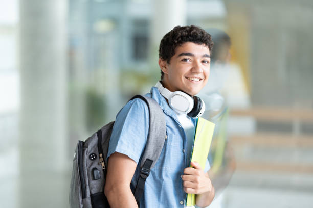 portrait of cheerful hispanic student - teenager young men teenage boys portrait imagens e fotografias de stock