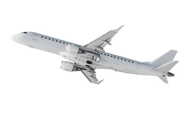 istock White passenger jet plane fly isolated on white background 1427941540