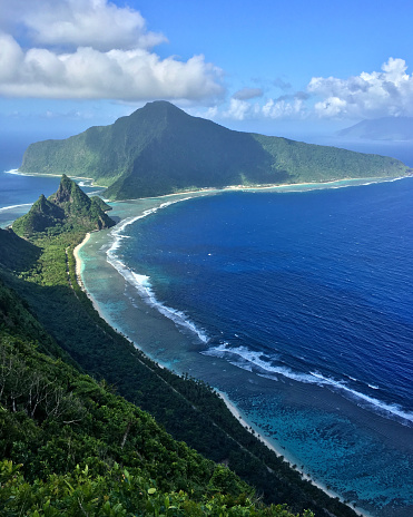A view of the islands, beach, coral reef, and beauty of American Samoa.