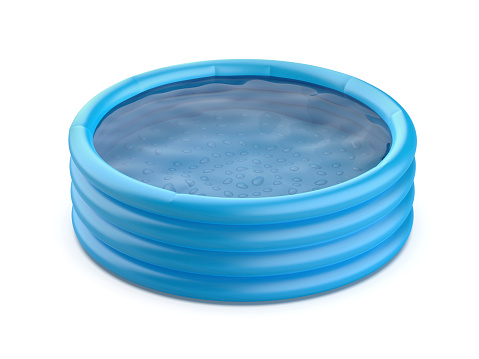 Blue inflatable pool on white background
