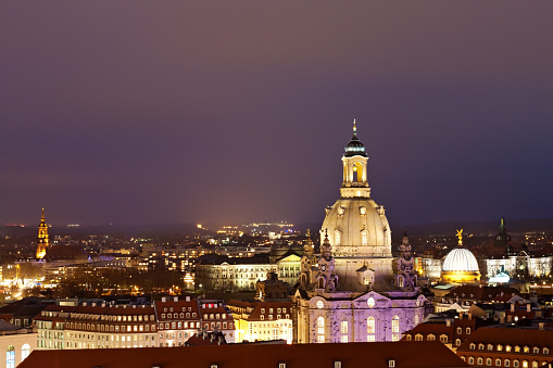 Panoramic view of Dresden city at night, Germany