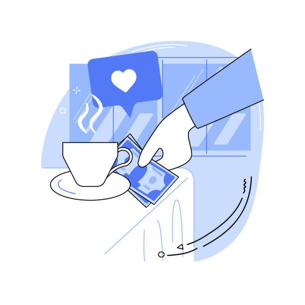 Happy with service isolated cartoon vector illustrations. Happy with service isolated cartoon vector illustrations. Happy client leaving tips in restaurant, horeca business, professional waiters reward, satisfied with service vector cartoon. gratuity stock illustrations