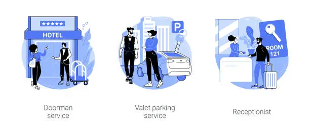 Vector illustration of Hotel service isolated cartoon vector illustrations se