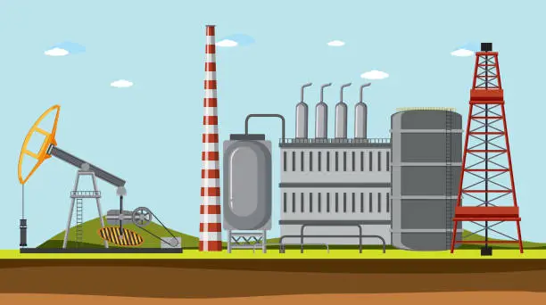 Vector illustration of Oil industry factory cartoon design