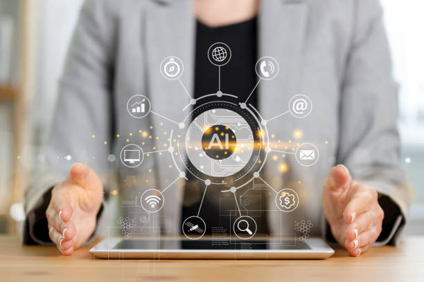 istock Cloud technology combined with artificial intelligence manages big data. Businesswoman hand create artificial intelligence for technology transformation and internet of thing on tablet pc 1427958116