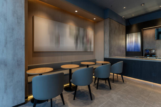Seats, table and chairs in the coffee shop