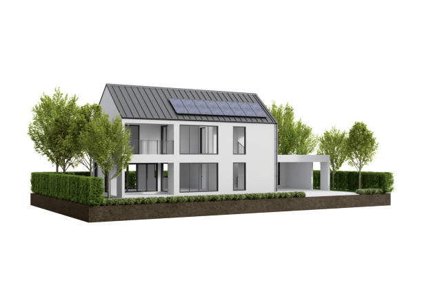 istock New house on grass podium with solar panel. 1427959737