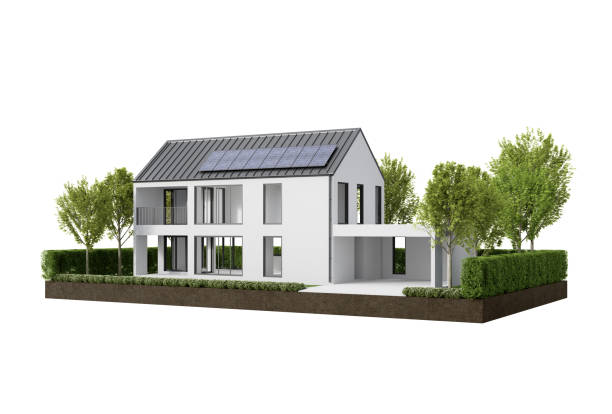 istock New house on grass podium with solar panel. 1427959751