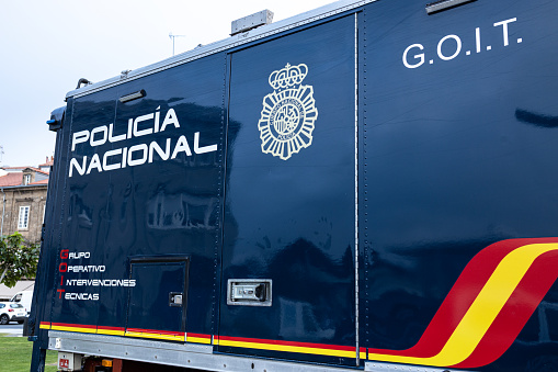 La Coruna, Spain; september 23, 2022: Policia Nacional Grupo Operativo Intervenciones Tecnicas truck of Spanish National Police Corps
