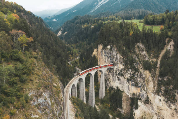 istock high angle view on red train on Landwasserviadukt in Switzerland 1427962594