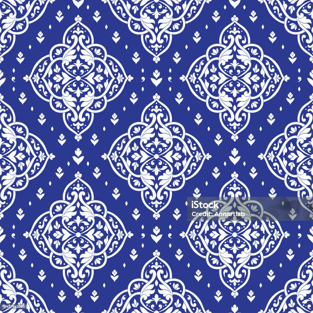Da Mask Blue And White Damask Vector Seamless Pattern Vintage Paisley Elements ...