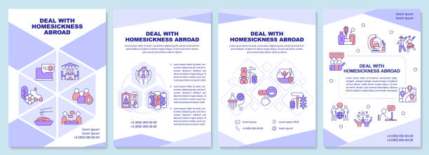 stockillustraties, clipart, cartoons en iconen met deal with homesickness abroad purple brochure template - eenzaamheid expats